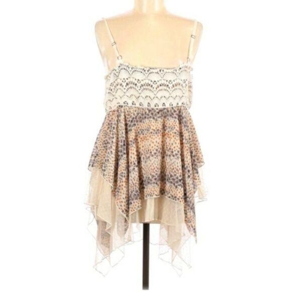Hazel Boho Lace Crochet Spaghetti Strap Flowy Tiered Sharkbite‎ Tunic Top Sz L - Picture 2 of 10